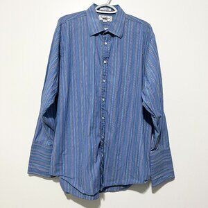 Burberrys Mens Vintage French Cuff Button Up Shirt 17 1/2 34 Blue Striped Preppy